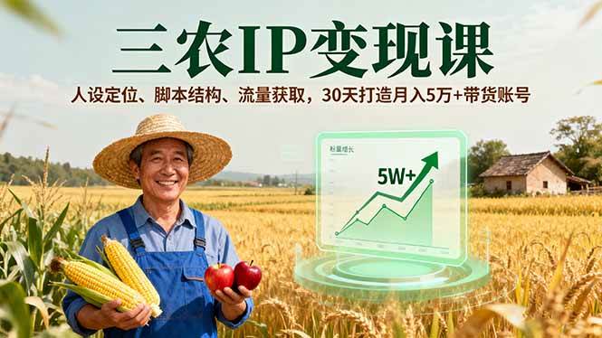 （16044期）三农IP变现课，人设定位、脚本结构、流量获取，30天打造月入5万+带货账号-优优云网创