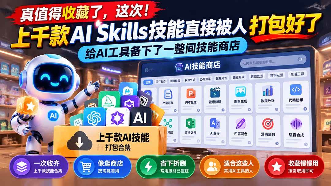 （21096期）真值得收藏了，这次！上千款AI Skills技能直接被人打包好了，给AI工具备下了一整间技能商店-优优云网创