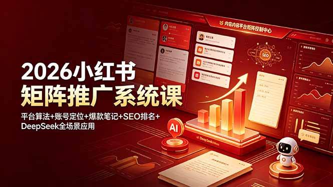 (19129期)2026小红书矩阵推广系统课:平台算法+账号定位+爆款笔记+SEO排名+DeepSeek全场景应用-优优云网创