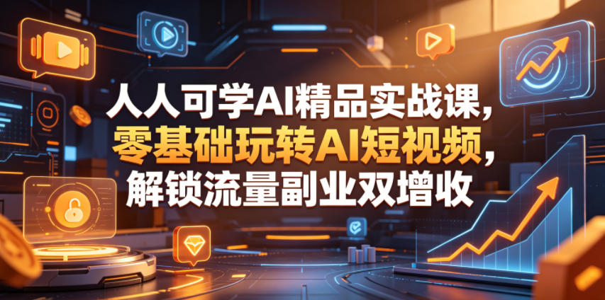 人人可学AI精品实战课，零基础玩转AI短视频，解锁流量副业双增收-优优云网创