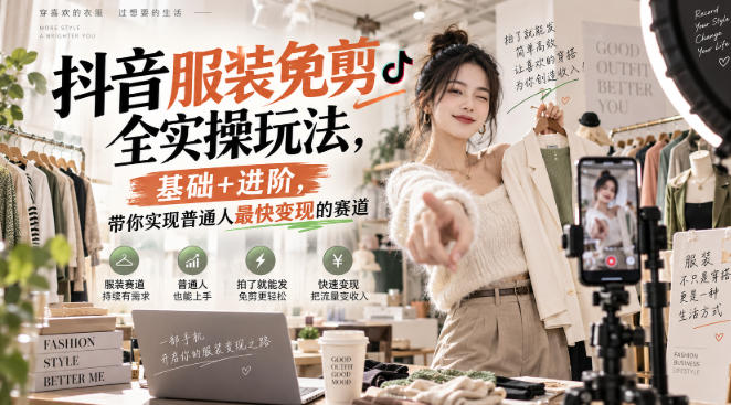 抖音服装免剪全实操玩法，基础+进阶，带你实现普通人最快变现的赛道-优优云网创