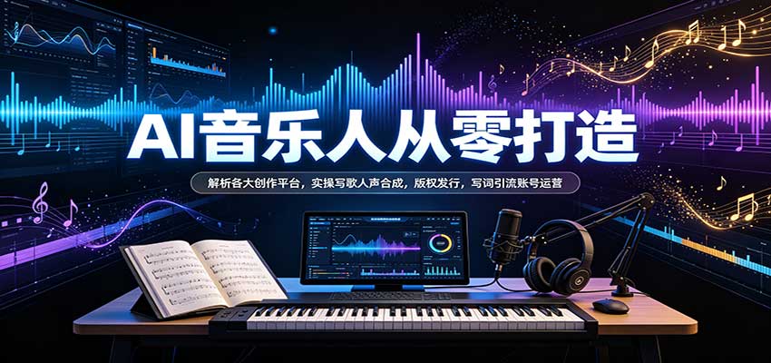 AI音乐人从零打造:解析各大创作平台,实操写歌人声合成,版权发行,写词引流账号运营-优优云网创