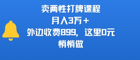 卖两性打牌课程,月入3W+外边收费899的课程,这里0元,悄悄做
