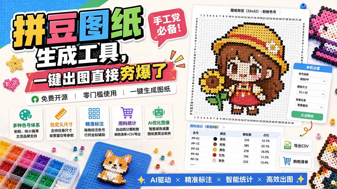 （20084期）拼豆图纸生成工具，手工党必备！一键出图直接夯爆了-优优云网创
