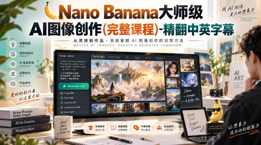 【无水印】Nano Banana大师级AI图像创作(完整课程)-精翻中英字幕-优优云网创