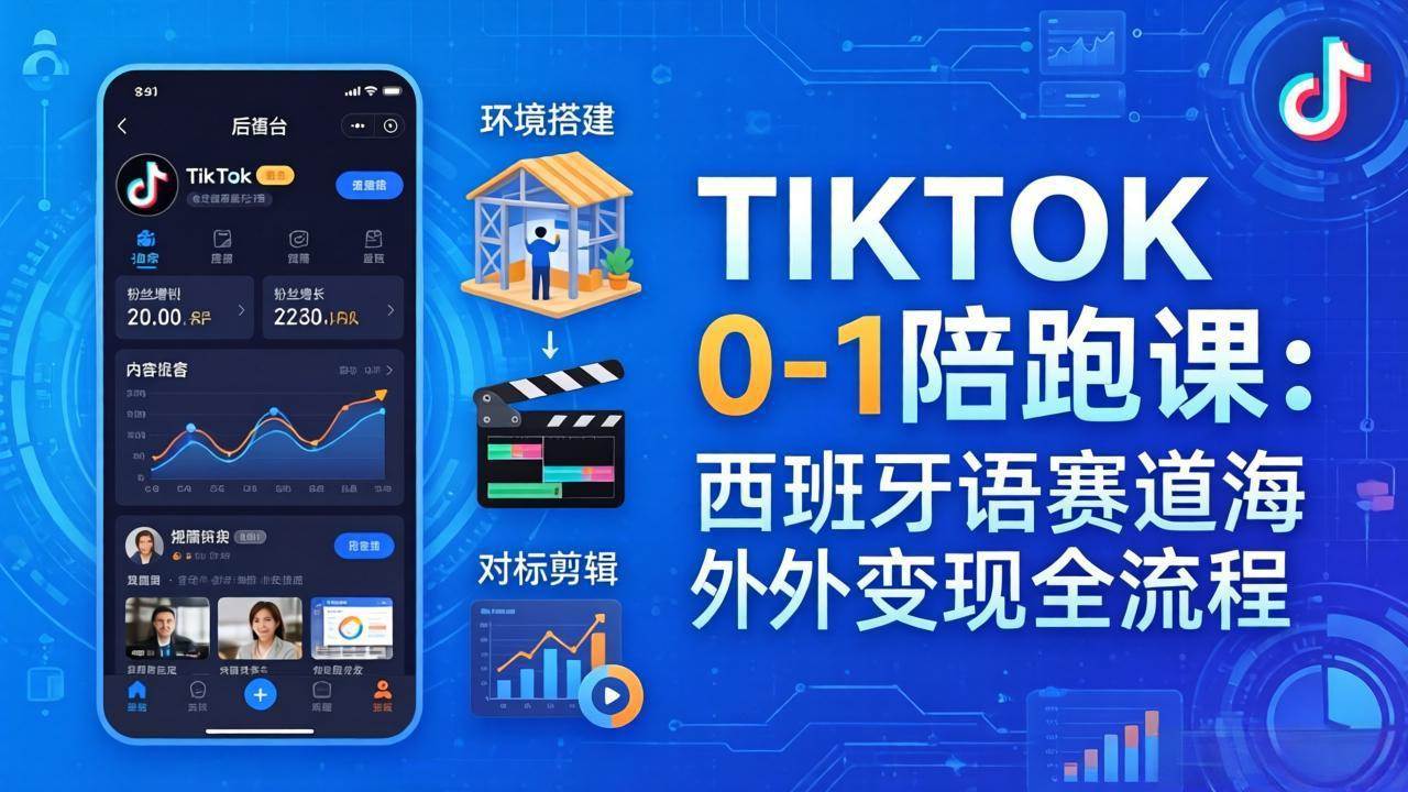 （17908期）TIKTOK 0-1 陪跑课：从环境搭建到刷对标剪辑，西班牙语赛道海外变现全流程-优优云网创