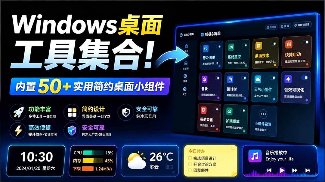 （19585期）Windows桌面工具集合！内置50+实用简约桌面小组件，含截图、录屏、翻译、天气等，多秘工具箱-优优云网创