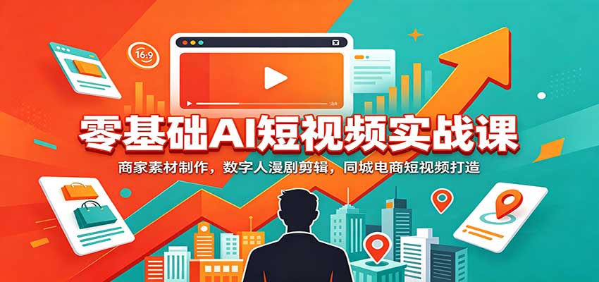 零基础AI短视频实战课:商家素材制作,数字人漫剧剪辑,同城电商短视频打造-优优云网创