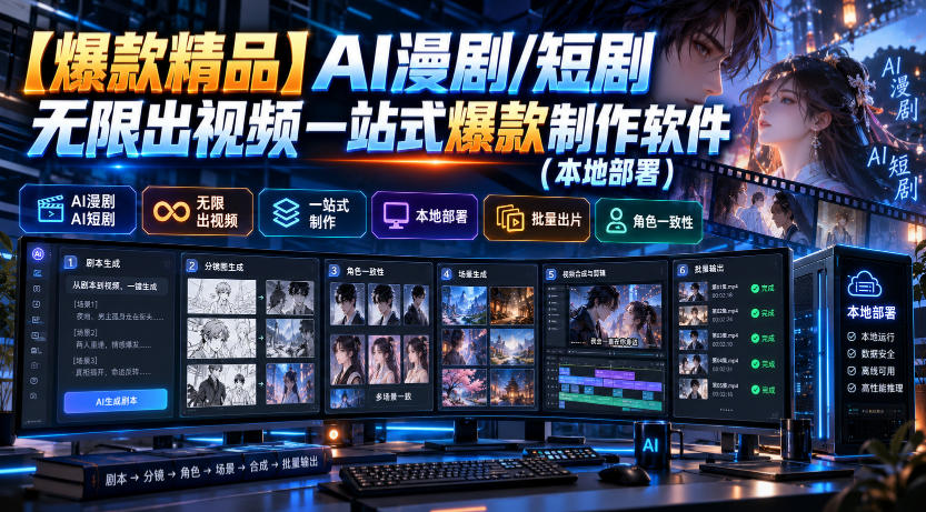 【爆款精品】AI漫剧/短剧无限出视频一站式爆款制作软件（本地部署）-优优云网创