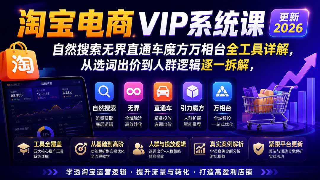 （20094期）2026淘宝电商终局之战VIP课-更新：自然搜索+直通车+无界+精准人群，系统掌握测款动销与全店推广布局方法-优优云网创