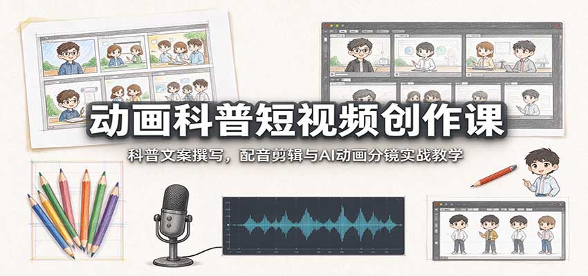 动画科普短视频创作课：科普文案撰写，配音剪辑与AI动画分镜实战教学-优优云网创
