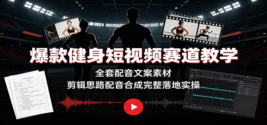 爆款健身短视频赛道教学:全套配音文案素材,剪辑思路配音合成完整落地实操-优优云网创