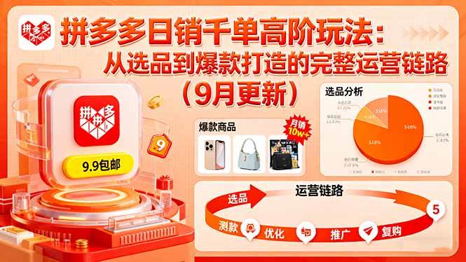 （16100期）拼多多日销千单高阶玩法：从选品到爆款打造的完整运营链路（9月更新）-优优云网创