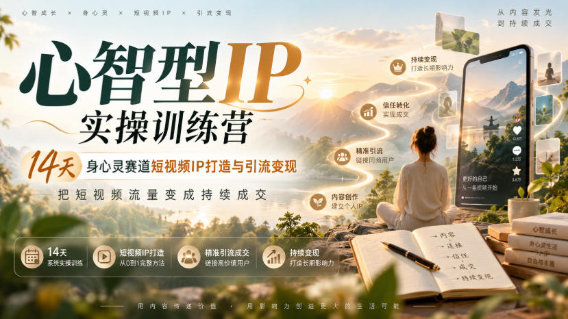 心智型IP实操训练营｜14天身心灵赛道短视频IP打造与引流变现，把短视频流量变成持续成交-优优云网创