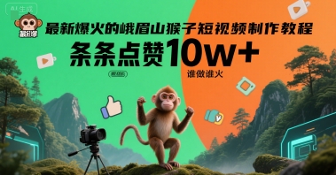 最新爆火的峨眉山猴子短视频制作教程，条条点赞10w+，谁做谁火【教程+提示词】-优优云网创