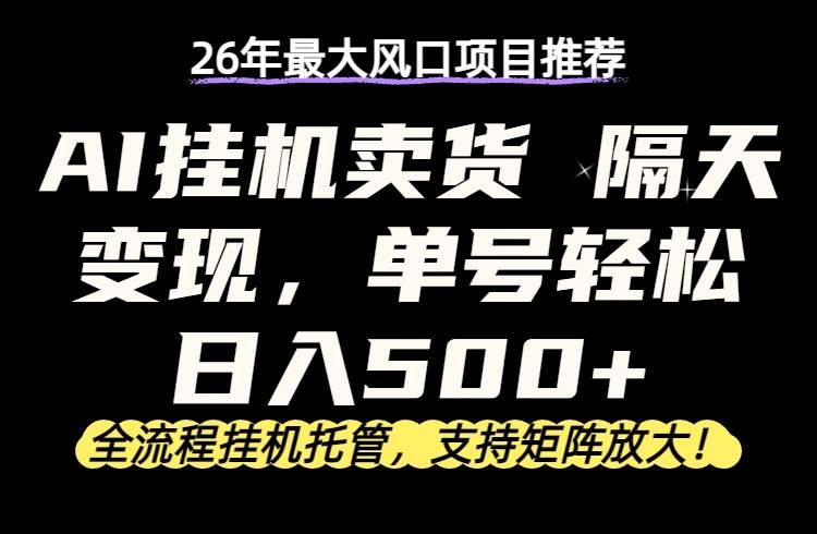 （17933期）26年最新AI挂机卖货，隔天出收益，单账号轻松日入500+-优优云网创