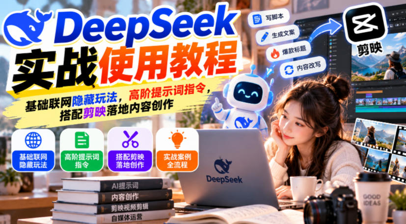 DeepSeek实战使用教程｜基础联网隐藏玩法，高阶提示词指令，搭配剪映落地内容创作-优优云网创
