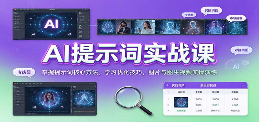 AI提示词实战课:掌握提示词核心方法,学习优化技巧,图片与图生视频实操演练-优优云网创
