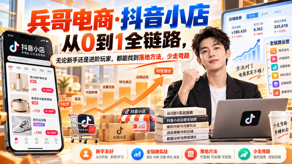 【无水印】兵哥电商·抖音小店从0到1全链路，无论新手还是进阶玩家，都能找到落地方法，少走弯路（更新9月）-优优云网创
