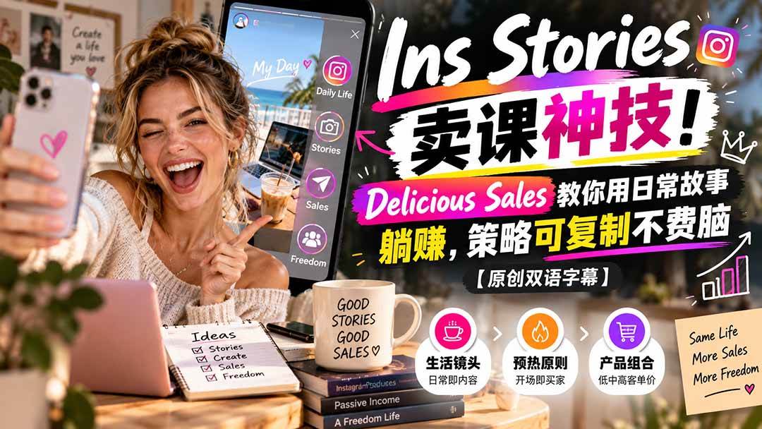 （20767期）Ins Stories 卖课神技！Delicious Sales 教你用日常故事躺赚，策略可复制不费脑【原创双语字幕】-优优云网创