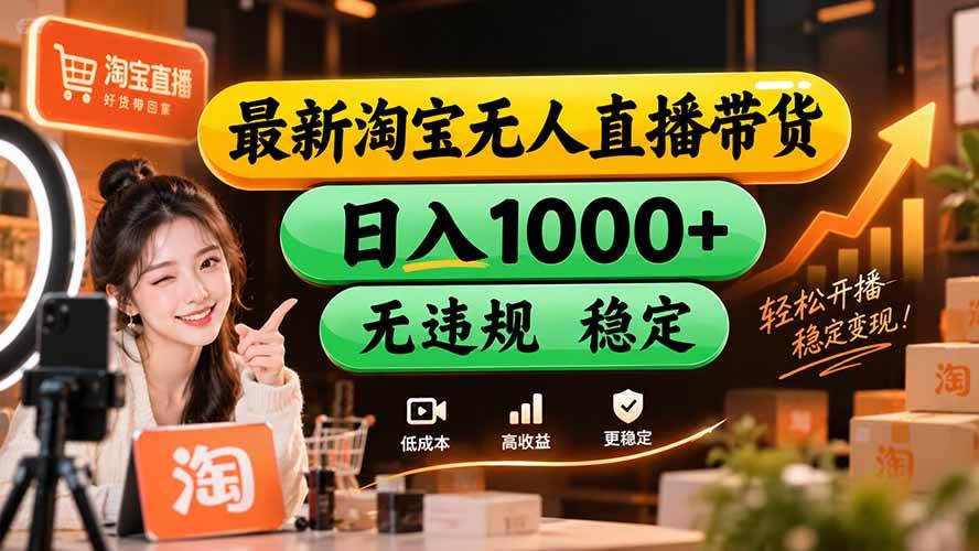 (20453期)【新技术】淘宝无人直播,独家,日入2K+,无封号,可矩阵,长期稳定-优优云网创