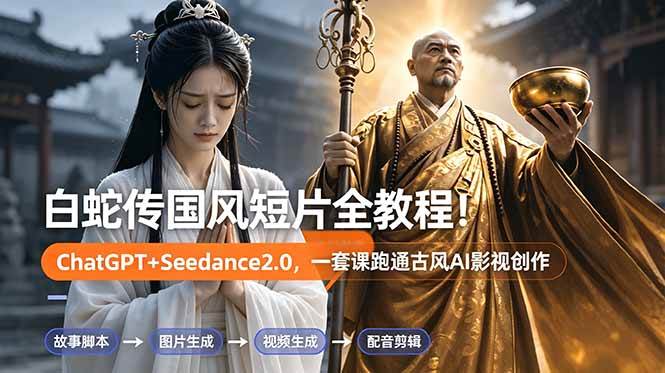 （18737期）白蛇传-国风短片全教程！ChatGPT+Seedance2.0，一套课跑通古风AI影视创作-优优云网创