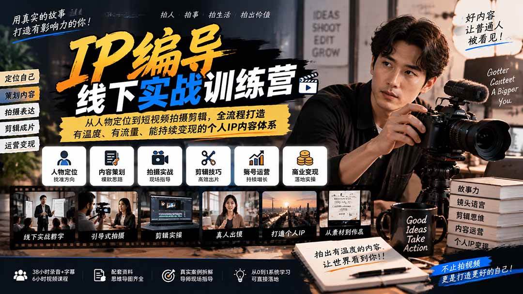 (20610期)IP编导线下实战训练营-更新:从人物定位到短视频拍摄剪辑,全流程打造有温度、有流量、能持续变现的个人IP内容体系 (20610期)IP编导线下实战训练营-更新:从人物定位到短视频拍摄剪辑,全流程打造有温度、有流量、能持续变现的个人IP内容体系