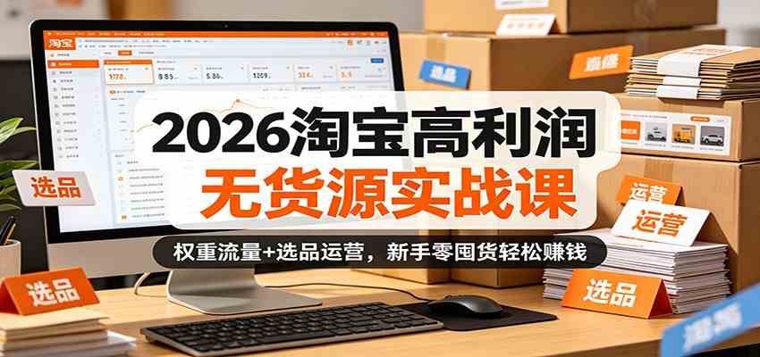 2026淘宝高利润无货源实战课：权重流量+选品运营，新手零囤货轻松赚钱-优优云网创
