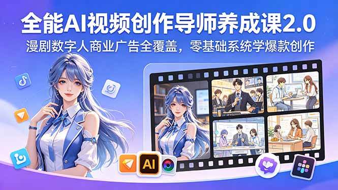 （18505期）全能AI视频创作导师养成课2.0，漫剧数字人商业广告全覆盖，零基础系统学爆款创作-优优云网创