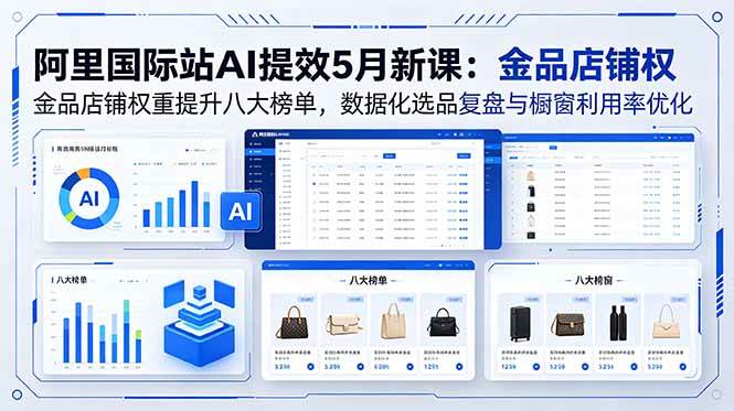 (18556期)阿里国际站AI提效5月新课:金品店铺权重提升八大榜单,数据化选品复盘与橱窗利用率优化-优优云网创