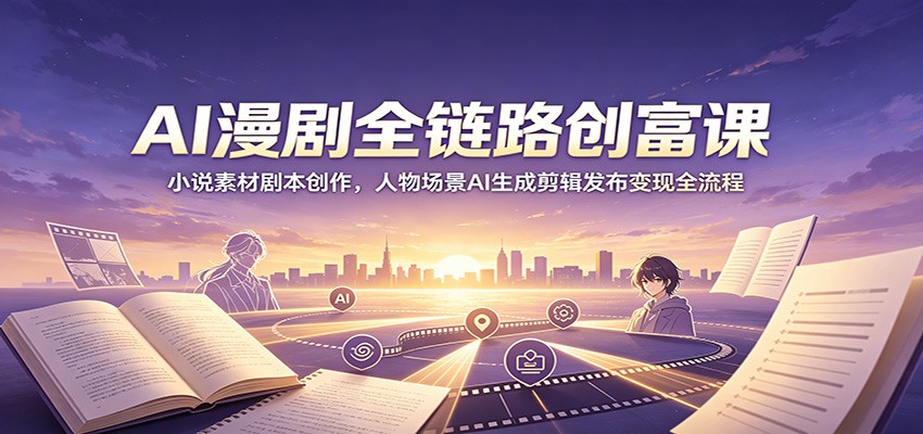 AI漫剧全链路创富课:小说素材剧本创作,人物场景AI生成剪辑发布变现全流程-优优云网创