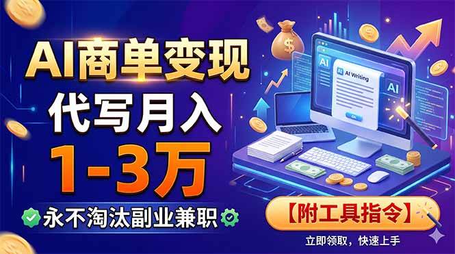 (19102期)AI商单变现,靠代写月入1-3万,永不淘汰副业兼职【附工具指令】-优优云网创