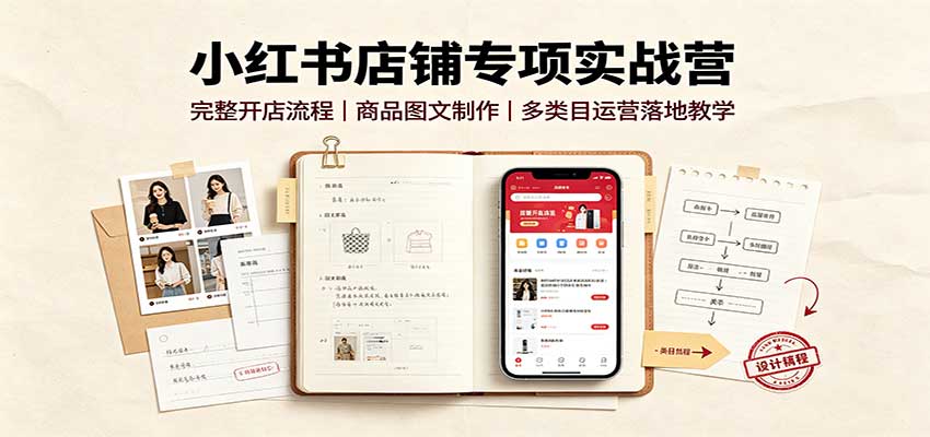 小红书店铺专项实战营：完整开店流程，商品图文制作，多类目运营落地教学-优优云网创