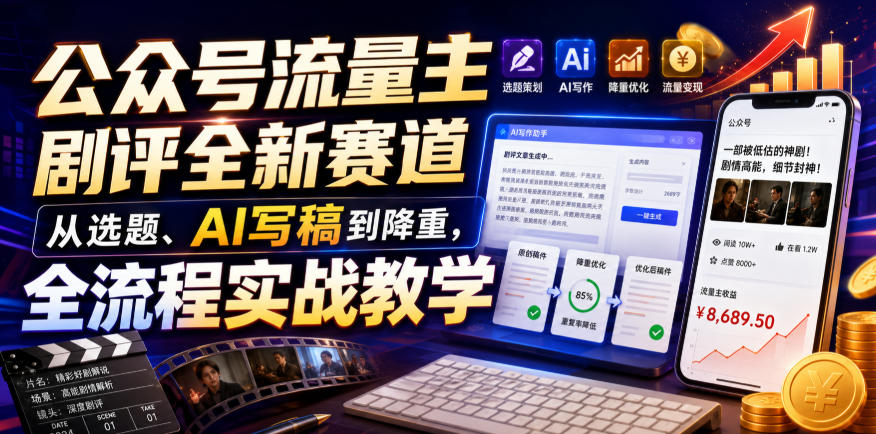 公众号流量主剧评全新赛道,从选题、AI写稿到降重,全流程实战教学-优优云网创