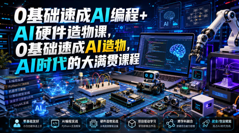 0基础速成AI编程+AI硬件造物课，0基础速成AI造物，AI时代的大满贯课程-优优云网创