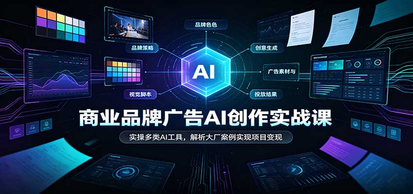 商业品牌广告AI创作实战课：实操多类AI工具，解析大厂案例实现项目变现-优优云网创