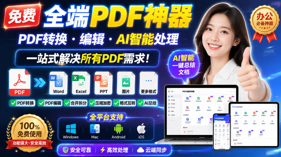 免费全端PDF神器，PDF转换·编辑·AI智能处理，一站式解决所有PDF需求!-优优云网创