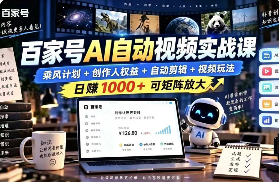 百家号自动矩阵玩法，长期可以做的项目，日入1k+，真正的睡后收入-优优云网创