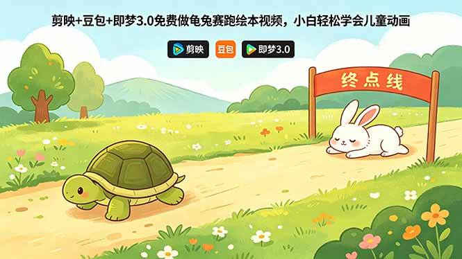 （18432期）剪映+豆包+即梦3.0免费做龟兔赛跑绘本视频，小白轻松学会儿童动画-优优云网创