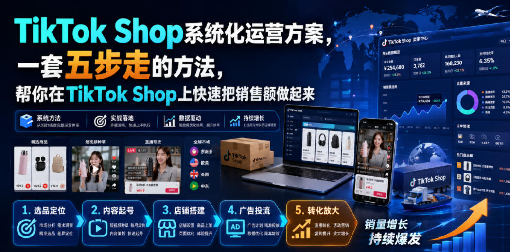 TikTok Shop系统化运营方案，一套五步走的方法，帮你在TikTok Shop上快速把销售额做起来【原创双语字幕】-优优云网创