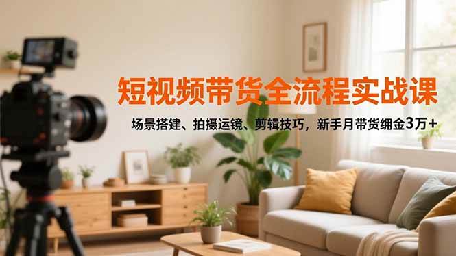 （16680期）短视频带货全流程实战课，场景搭建、拍摄运镜、剪辑技巧，新手月带货佣金3万+-优优云网创