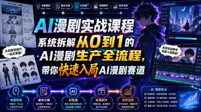 AI漫剧实战课程，系统拆解从0到1的AI漫剧生产全流程，带你快速入局AI漫剧赛道（更新）-优优云网创