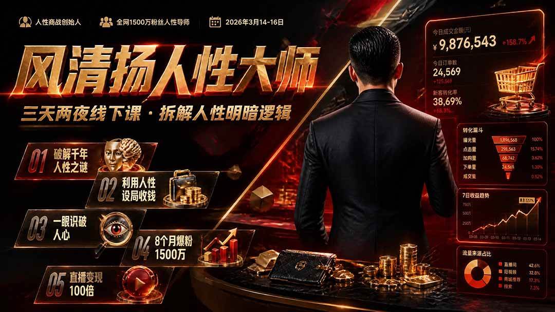 (19676期)风清扬人性大师-三天两夜3月14-16线下课2026年|拆解人性明暗逻辑,识人避坑,千万粉涨粉+直播百倍变现实战教学 (19676期)风清扬人性大师-三天两夜3月14-16线下课2026年|拆解人性明暗逻辑,识人避坑,千万粉涨粉+直播百倍变现实战教学