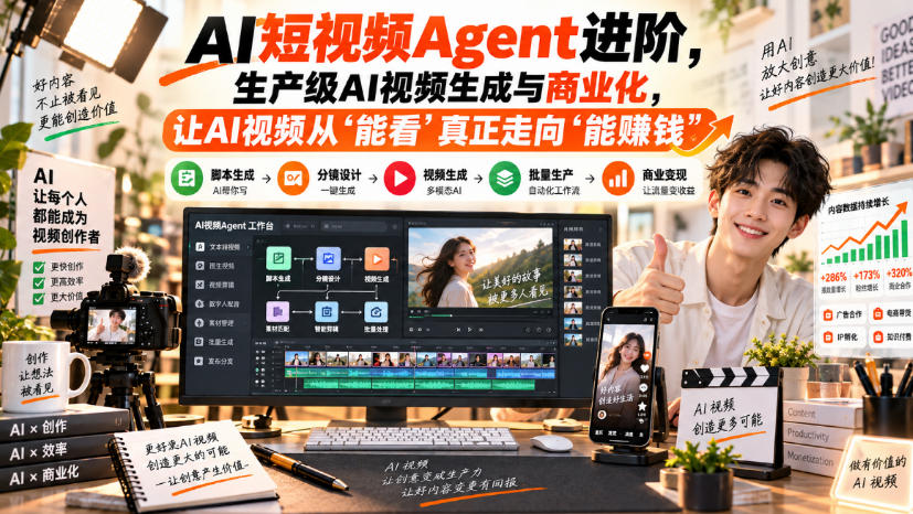AI短视频Agent进阶，生产级AI视频生成与商业化，让AI视频从”能看”真正走向”能賺钱”-优优云网创