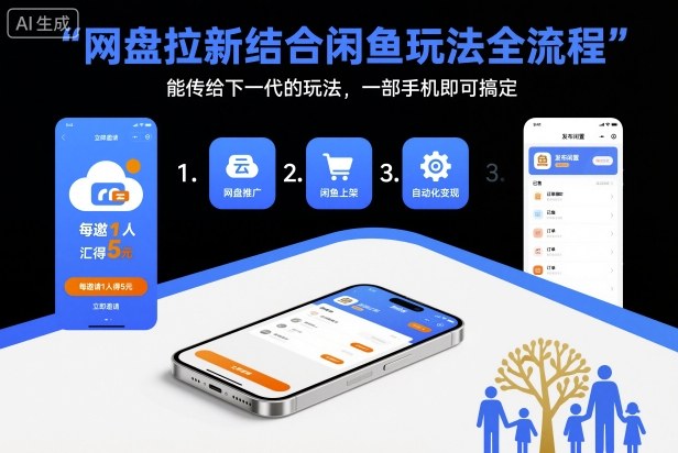 网盘拉新结合闲鱼玩法全流程，能传给下一代的玩法，一部手机即可搞定（附入口渠道以及实操教程）-优优云网创