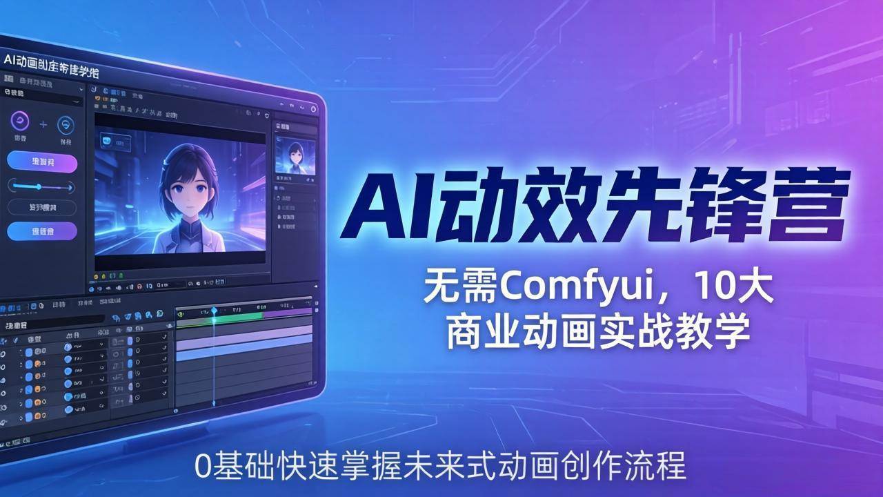 （18077期）AI 动效先锋营：无需Comfyui，10大商业动画实战教学，0基础快速掌握未来式动画创作流程-优优云网创