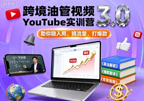 跨境油管视频YouTube实训营3.0，助你稳入局、搞流量、打爆款-优优云网创