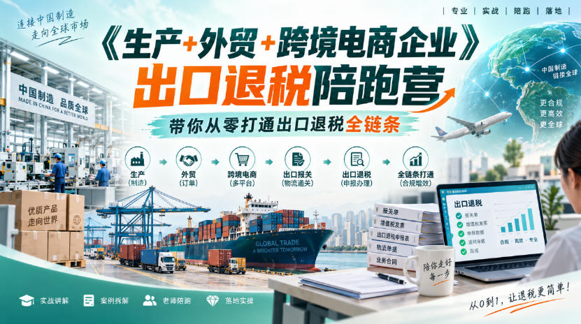 《生产+外贸+跨境电商企业》出口退税陪跑营，带你从零打通出口退税全链条-优优云网创