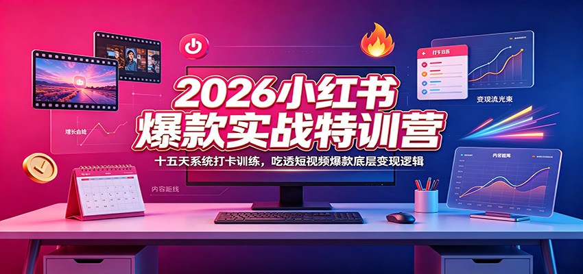 2026小红书爆款实战特训营：十五天系统打卡训练，吃透短视频爆款底层变现逻辑-优优云网创