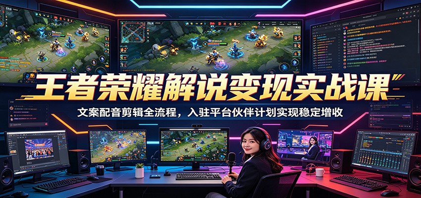 王者荣耀解说变现实战课:文案配音剪辑全流程,入驻平台伙伴计划实现稳定增收-优优云网创